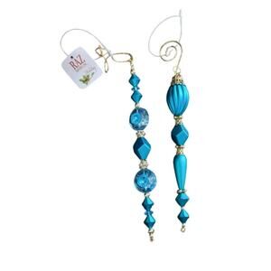 Vintage Raz Imports Christmas Ornaments Set - Blue Gold Beaded Elegant Decor NEW